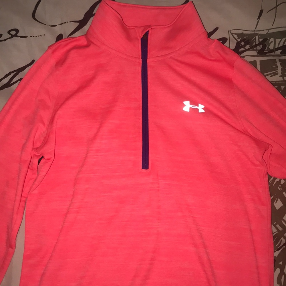 Neon coral under armor sweater for girls.